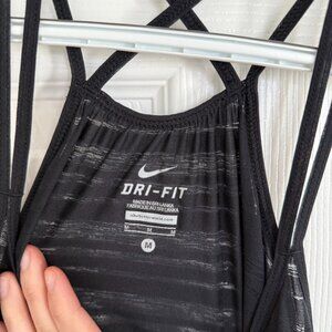 Womens Nike Dri-Fit Tank Top Black Sheer Strappy Patterned Shirt Size Medium